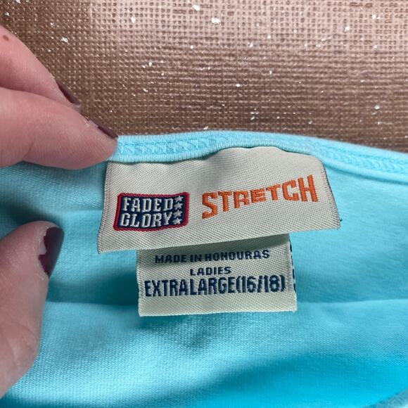 Vintage Y2K Faded Glory Double Layer built in bra cami tank turquoise blue XL - Picture 6 of 11